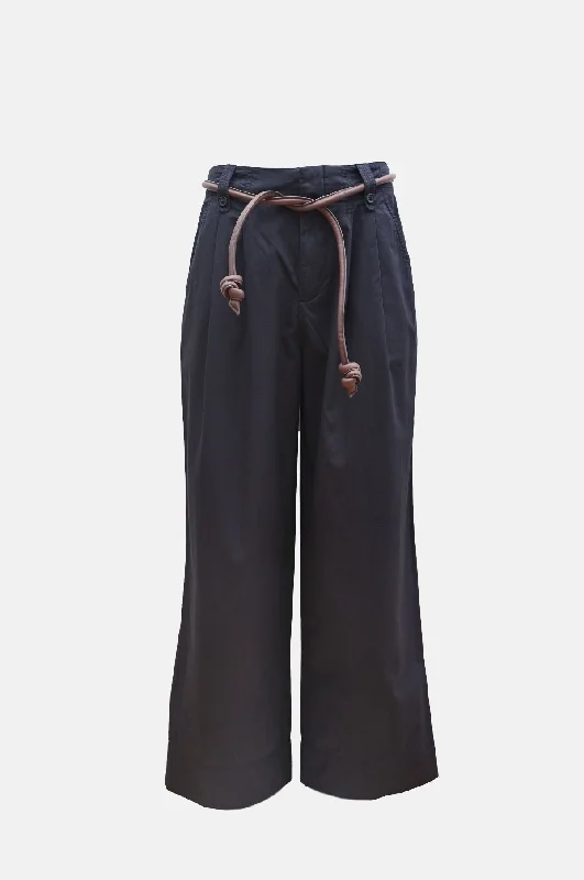 Samaka Garment Dye Pants W/Belt Navy Wide-Legged Palazzos