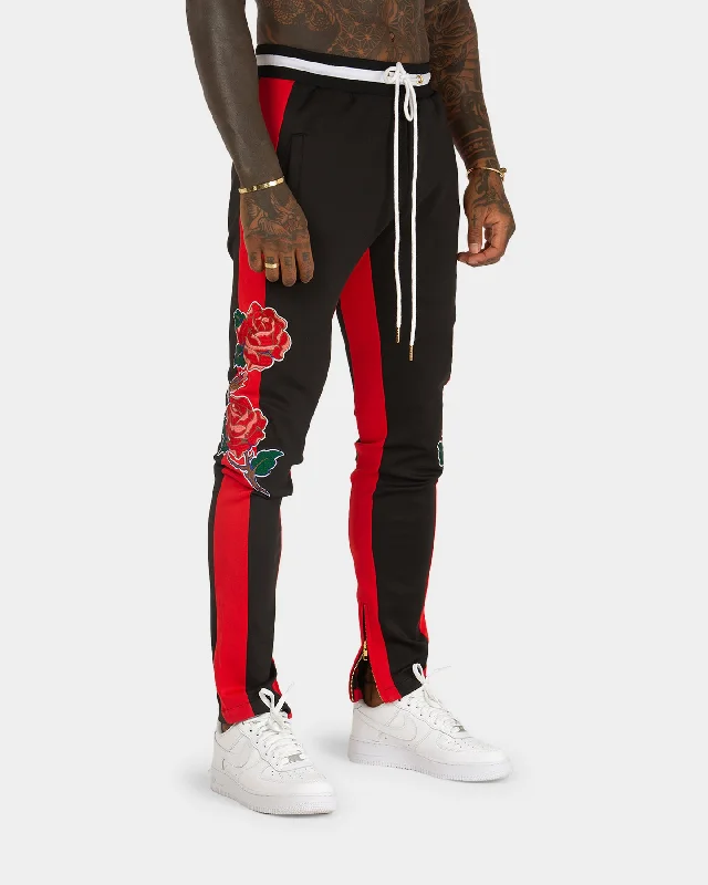 XXIII Rose Embroidery Pants Black/Red Casual Skinny Fit Pants