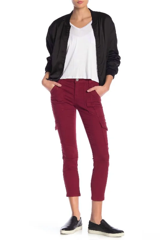 Okana High-Rise Cargo Pants In Red Trendy High-Waist Trousers