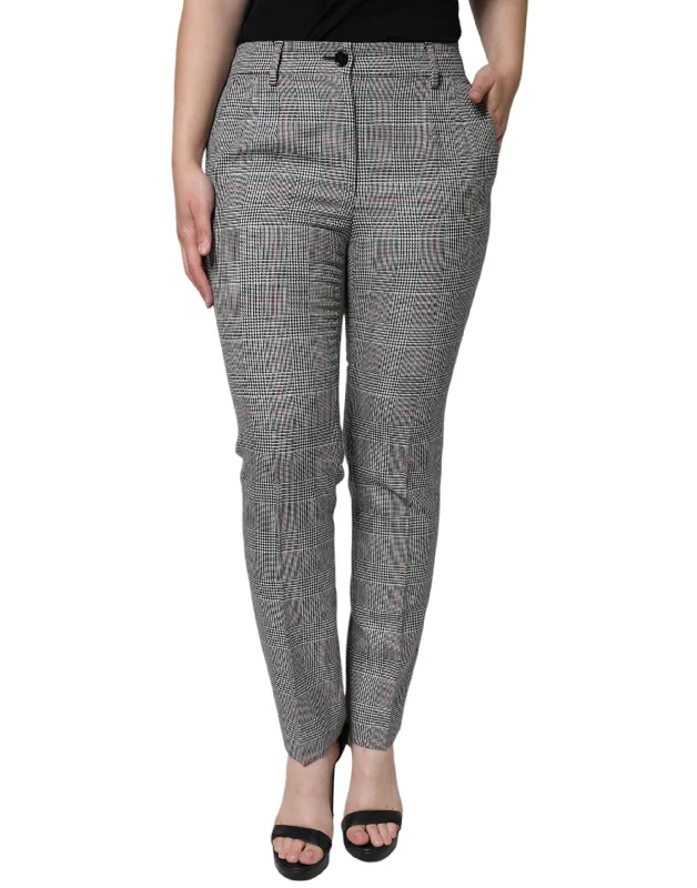 Dolce & Gabbana  Plaid Wool Mid Waist Women Tape Women's Pants (Pre-Owned) Elegant Silk Pants