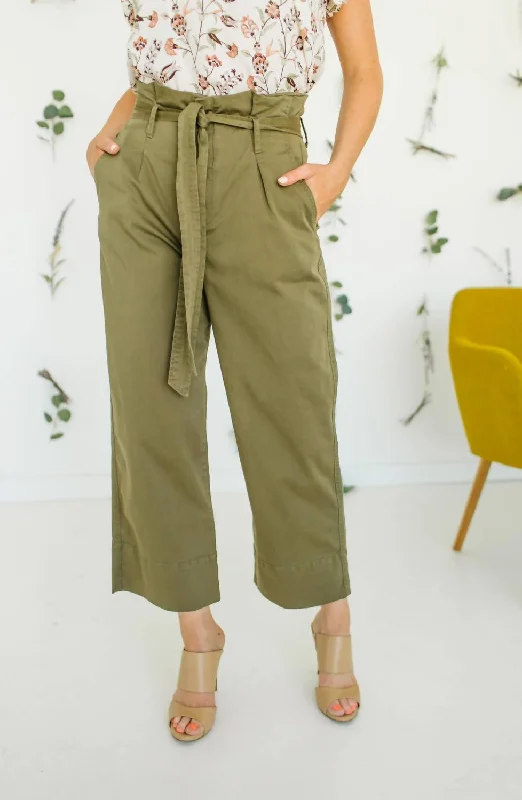 Katie Paperbag Pant In Olive Classic Straight Pants