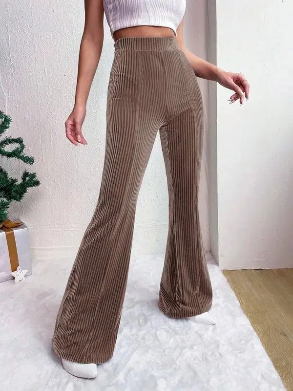 FZ Women's high waist corduroy flared wide leg long pants High-Waist Yoga Pants