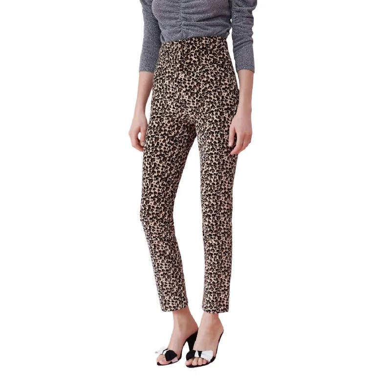 Leopard Velvet High Waist Pants In Multicolor Soft Cotton Pants