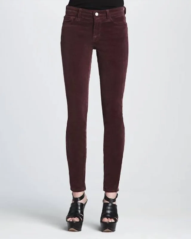 Blackberry Corduroy Mid Rise Stretch Pants In Dark Red Comfortable Denim Trousers