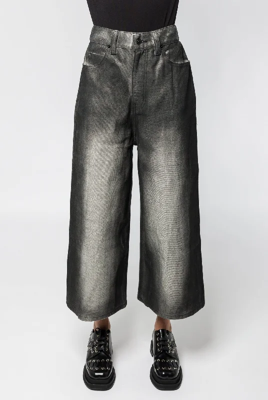 Melitta Baumeister Cropped Painted Denim Pants Wide-Legged Palazzos