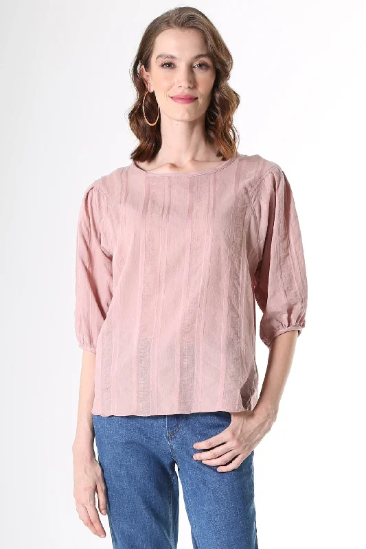 Avenida Textured Blouse Musk in Cotton Blend Backless Summer Blouse