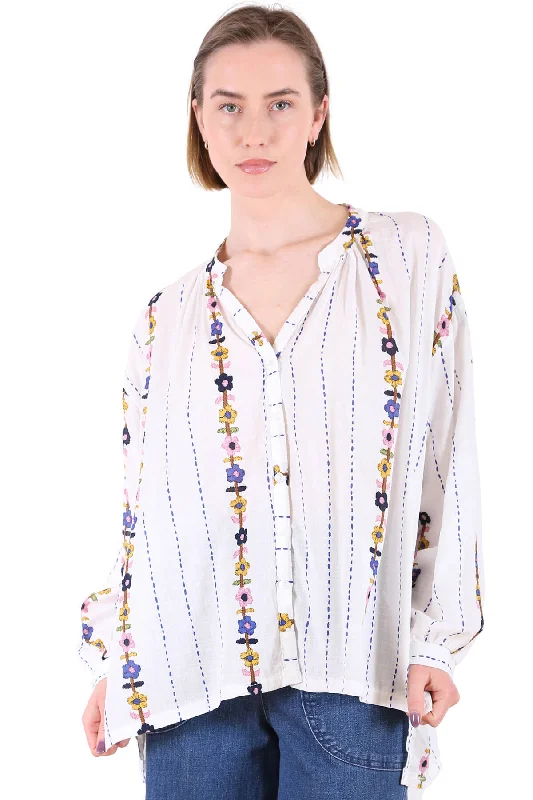 Cape May Blouse White in Cotton Blend Casual Relaxed Fit Blouse