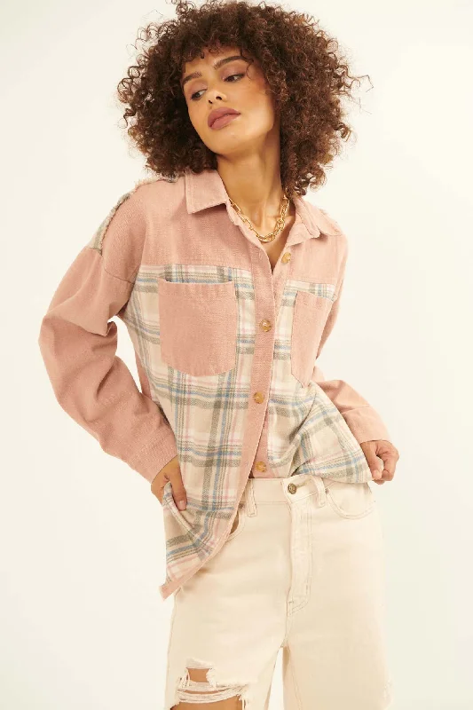 Country Girl Denim and Plaid Shacket Floral Print Blouse