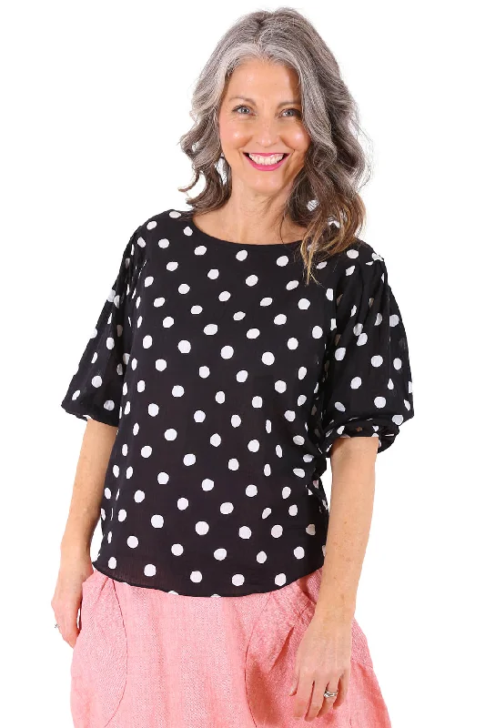 Cyan Spot Blouse Black in Seersucker High Neck Blouse