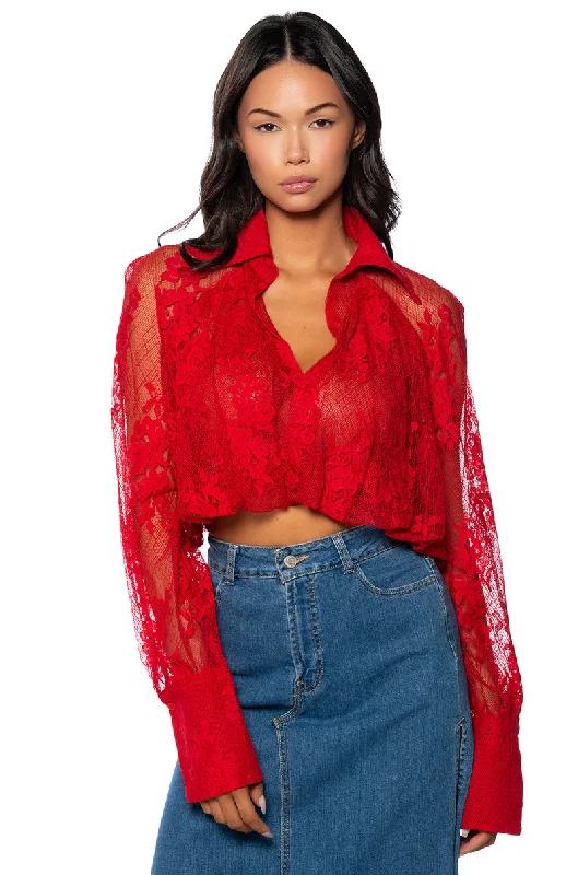 DESTINED FOR GREATNESS COLLARED LACE BLOUSE Playful Puff Blouse