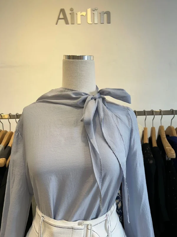 Elegant sheer blouse with a bow tie Satin Bow Blouse