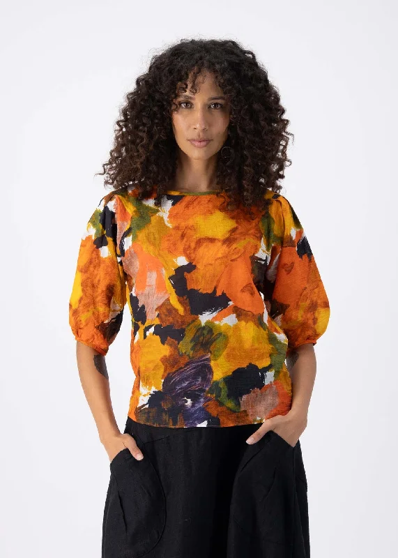 Fiorella Blouse Orange in Seersucker Off-Shoulder Wrap Blouse