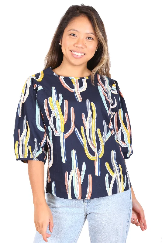 Go West Blouse Navy in Cotton Business Casual Blouse