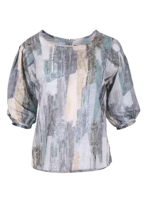 Providencia Blouse Stone Grey in Cotton Bell Sleeve Blouse