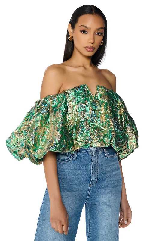 IRIS OFF THE SHOULDER BROCADE BLOUSE Sleeveless Summer Blouse