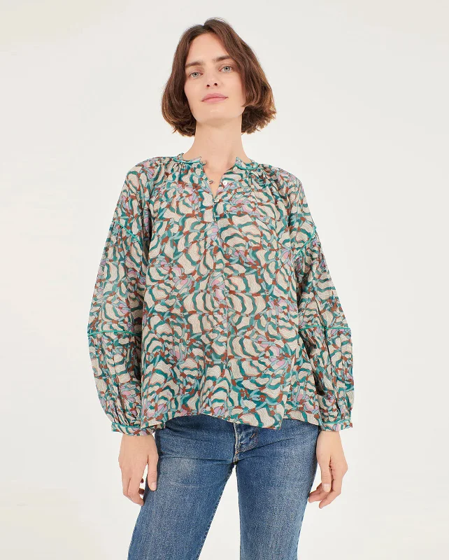 IVY BLOUSE / NOTT BLUE Embroidered Cotton Blouse