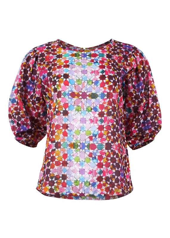 Kaleidoscope Blouse Pink in Seersucker Boho Chic Blouse