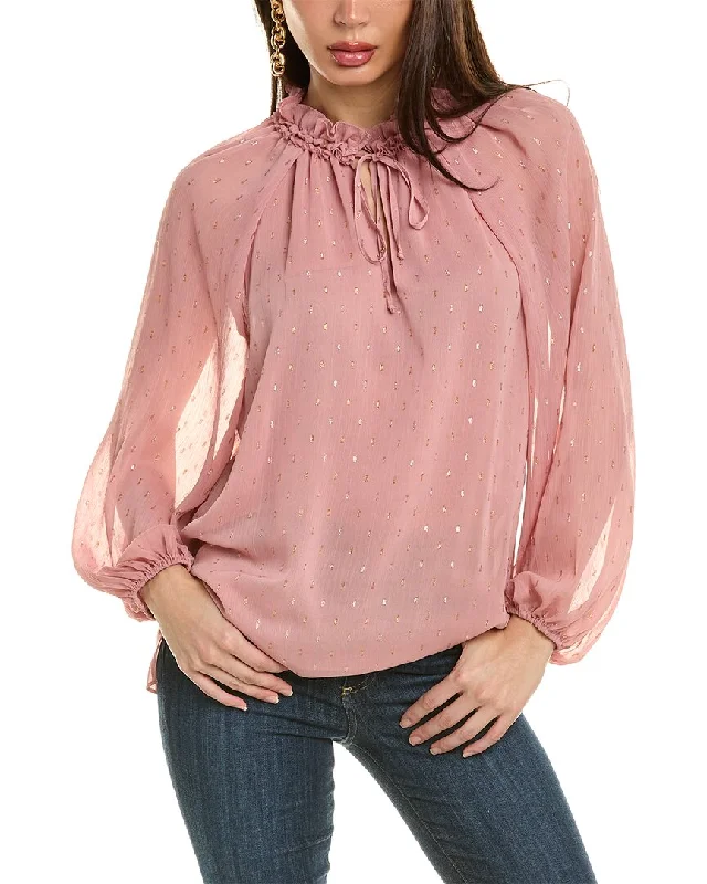 Kobi Halperin Zena Metallic Ruffle Blouse Feminine Puff Blouse