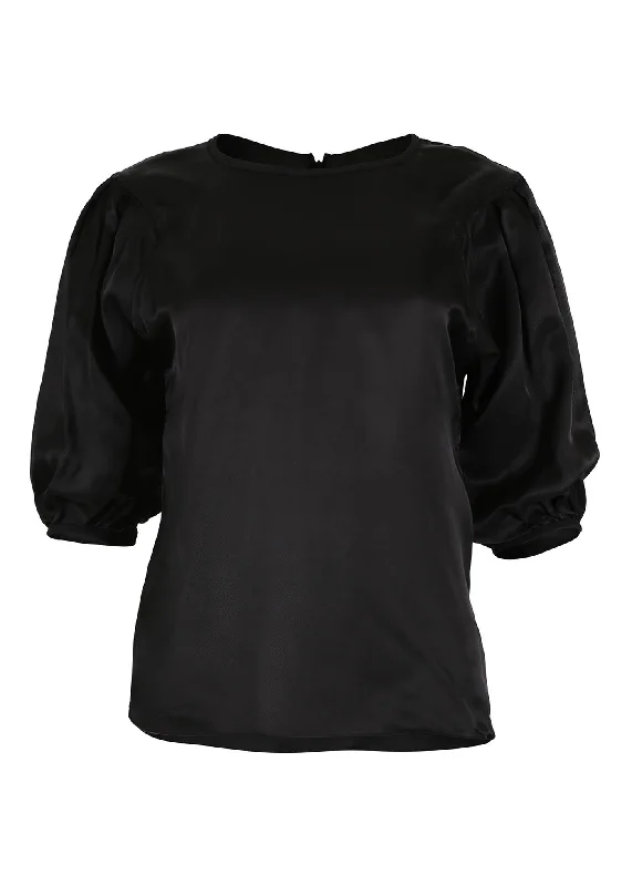 Lavender Fields Blouse Black in Satin Twill Classic Minimalist Blouse