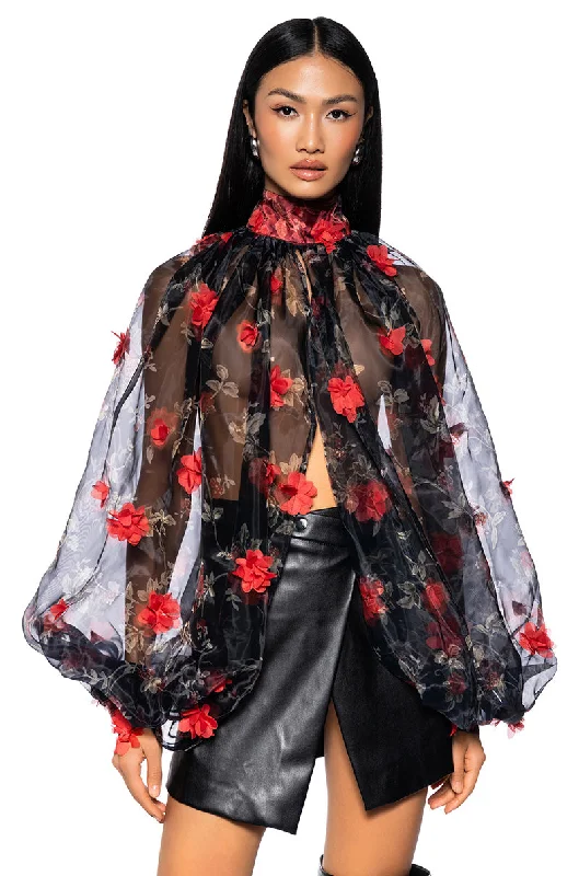 LENNON VOLUME SLEEVE FLORAL BLOUSE Lightweight Floral Blouse