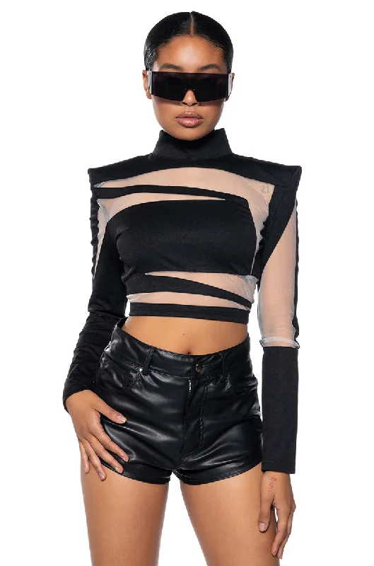 NOW OR NEVER ILLUSION MESH BLOUSE Off-Shoulder Wrap Blouse