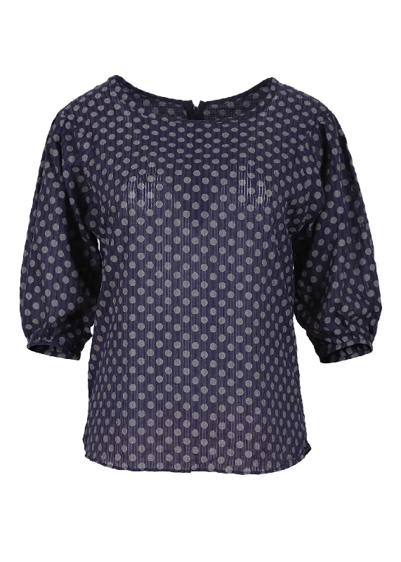 Polka Dot Blouse Navy in Seersucker Off-Shoulder Wrap Blouse