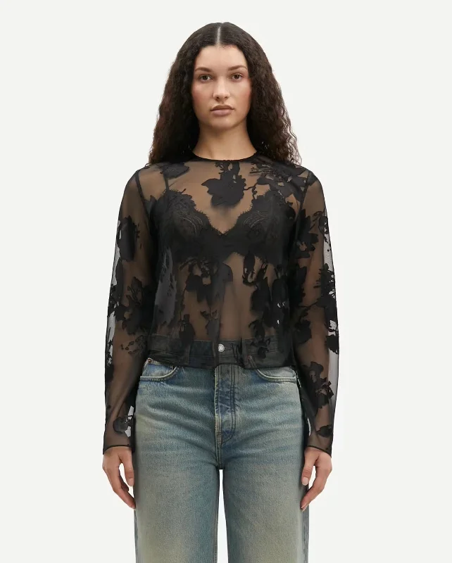 SAMADDA BLOUSE 15311 / BLACK BLOOMING BURNOUT Feminine Pastel Blouse