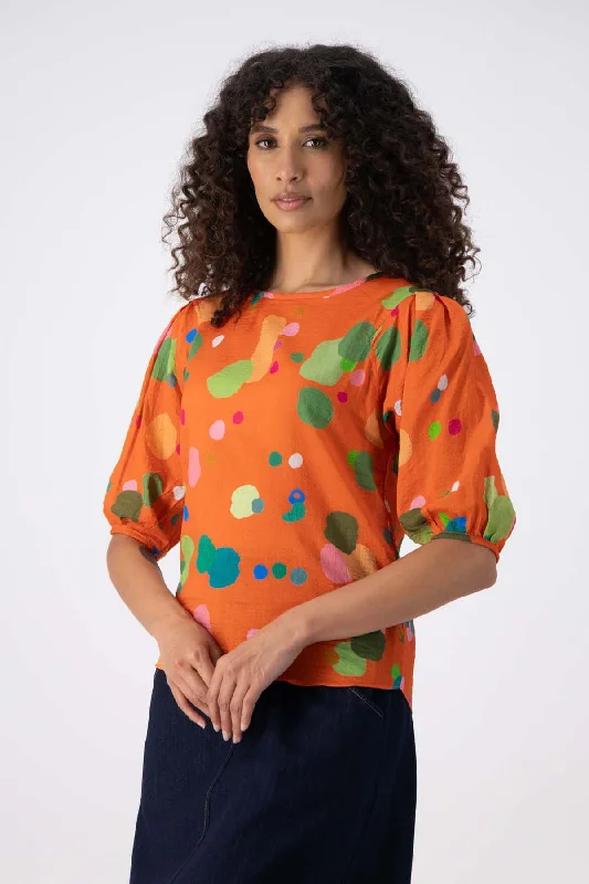 Astra Blouse Orange in Seersucker Casual Relaxed Blouse