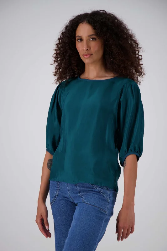 Bordeaux Blouse Teal in Cupro Twill Chic Square Blouse