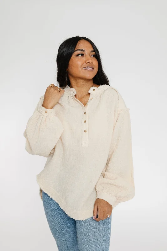 Stanley Blouse in Oatmeal Sheer Sleeve Blouse