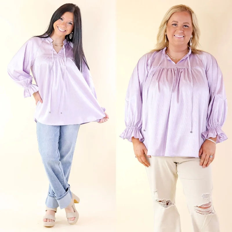 Sunset Situation Front Tie Keyhole Blouse in Lavender Purple Lightweight Floral Blouse