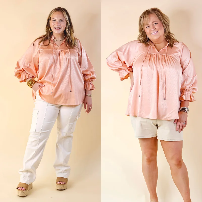 Sunset Situation Front Tie Keyhole Blouse in Peach Orange Classic Minimalist Blouse