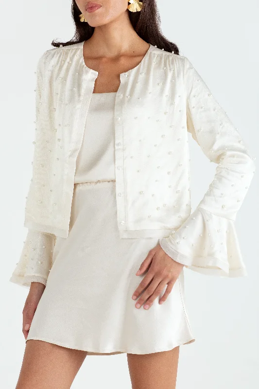 "The Aisling" - Pearl Blouse (Cream) Chic Wrap Blouse