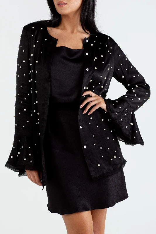 "The Aisling" - Pearl Blouse Long (Black) Peter Pan Blouse