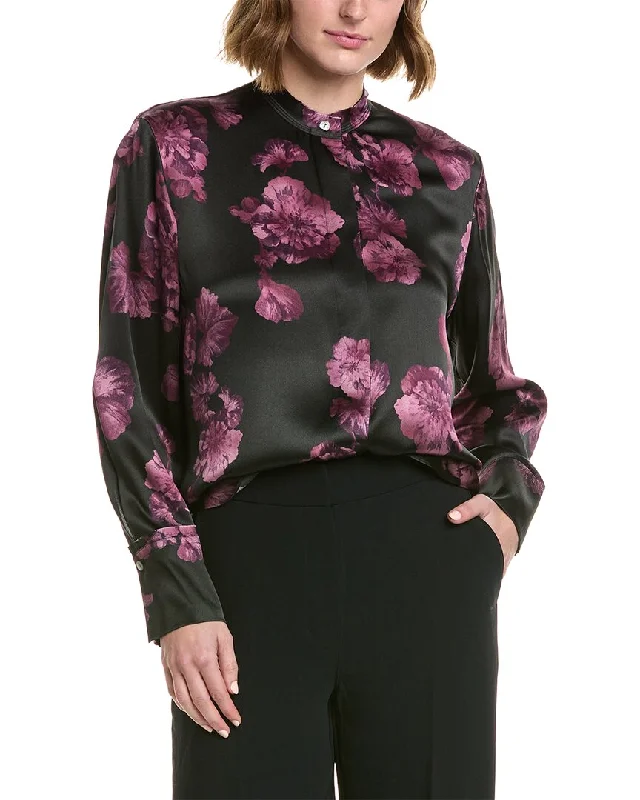 Vince Begonia Silk Blouse Pleated Collar Blouse