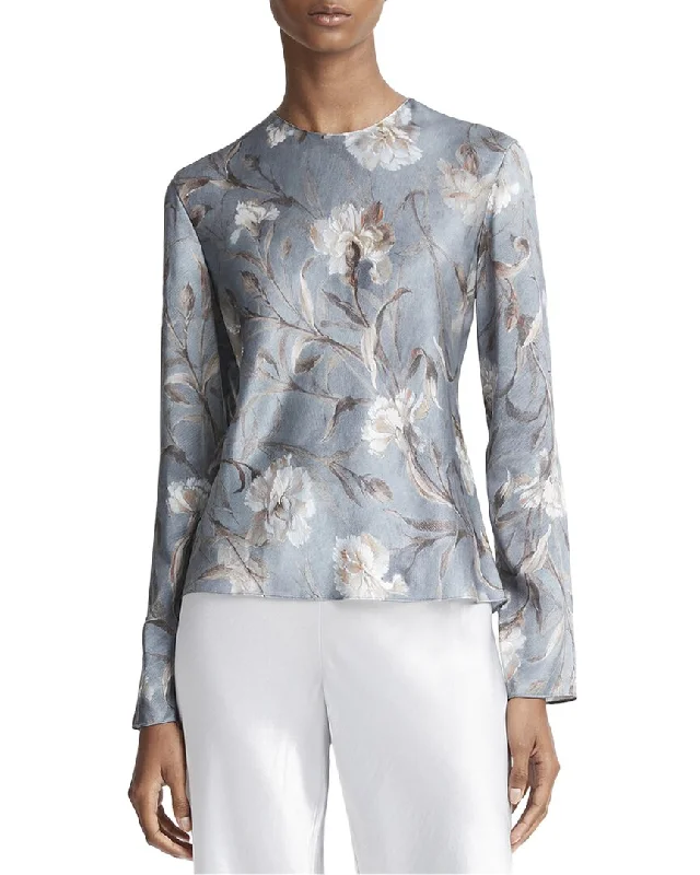 Vince Night Carnation Bias Silk Blouse Floral Chiffon Blouse