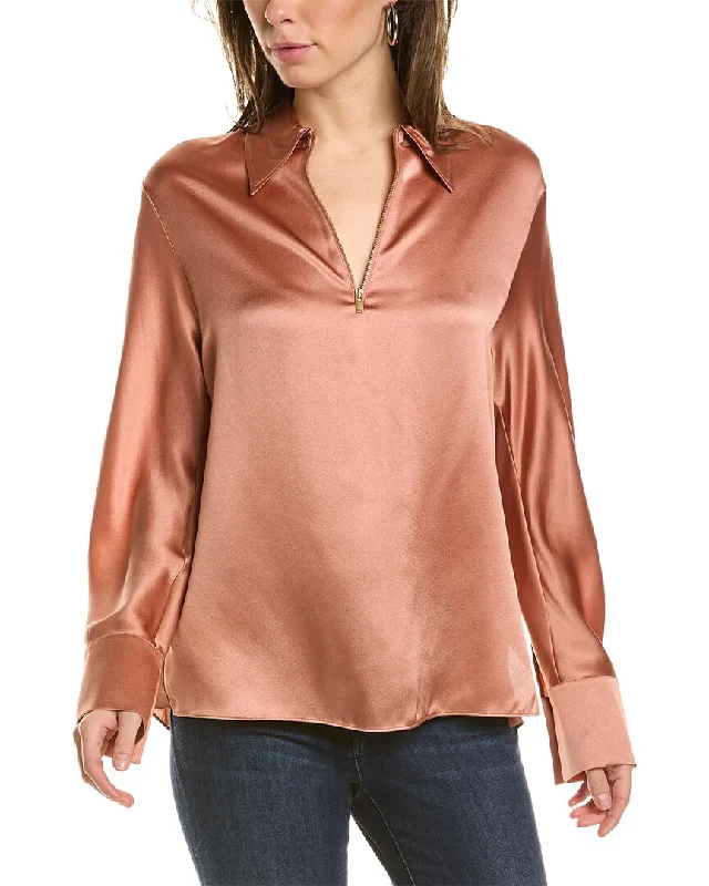 Vince Zipper Silk Blouse Casual Relaxed Blouse