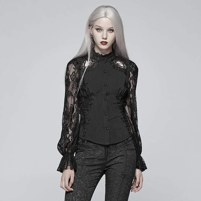 Women's Goth Lace Blouse Semi-Sheer Blouse