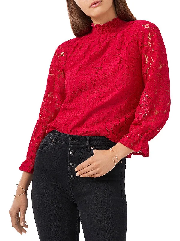 Womens Lace Smocked Blouse Lightweight Tunic Blouse