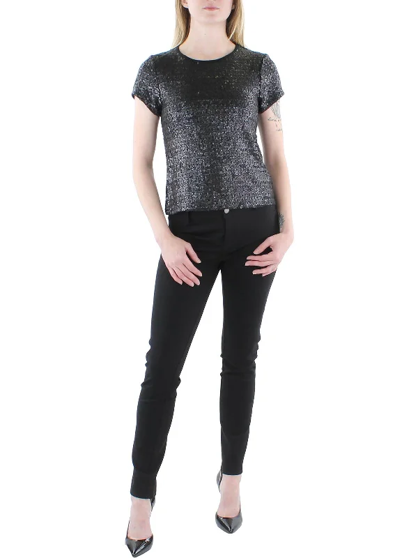 Womens Sequined Short Sleeve Blouse Office-Ready Blouse