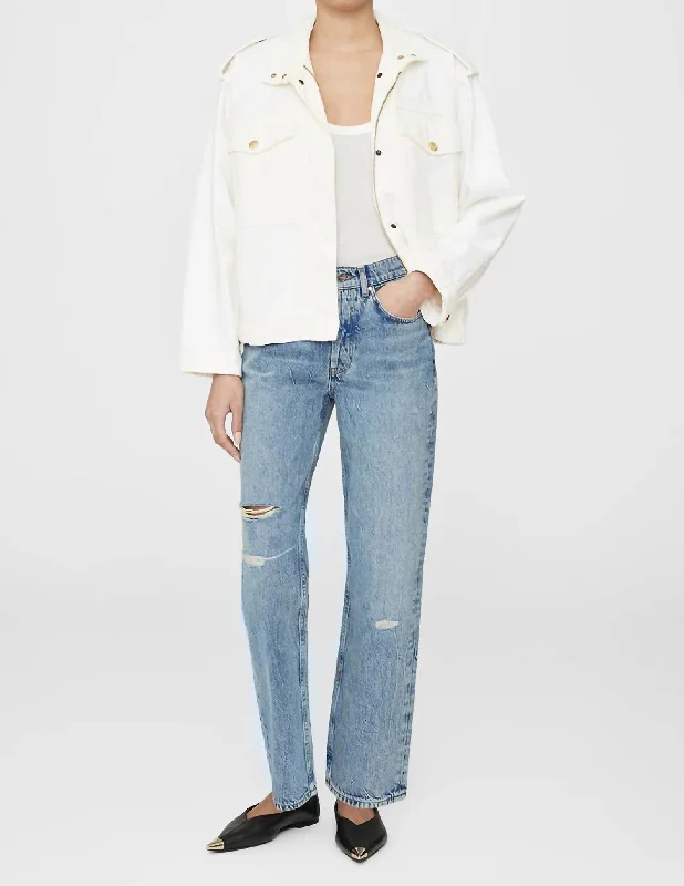 Audrey Jacket In White Front Pockets Side Pockets Patch Pockets