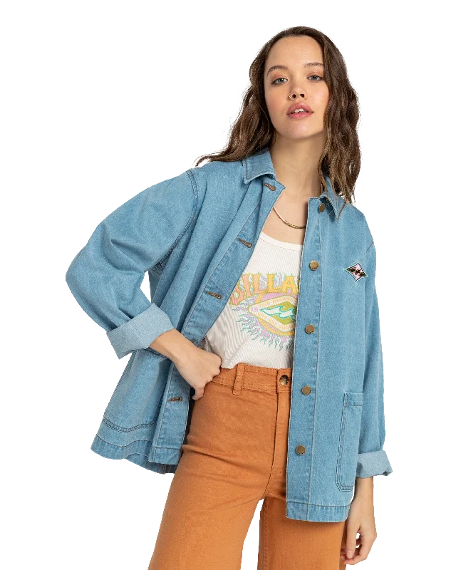 Endless Night Denim Jacket in Soft Indigo Denim Fabric Leather Fabric Suede Fabric