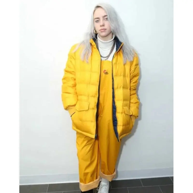 Billie Eilish Yellow Puffer Jacket Spandex Blend Rayon Blend Denim Blend