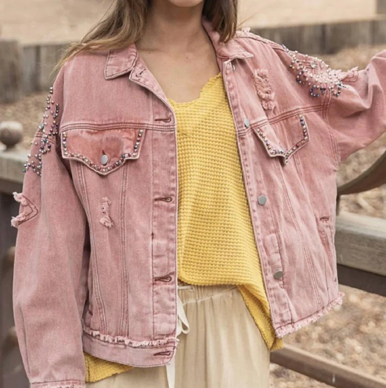 Brick Jean Jacket In Powder Brick Mesh Canvas Denim