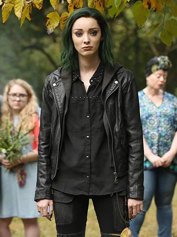 Emma Dumont The Gifted Black Leather Jacket Embroidered Appliqued Beaded