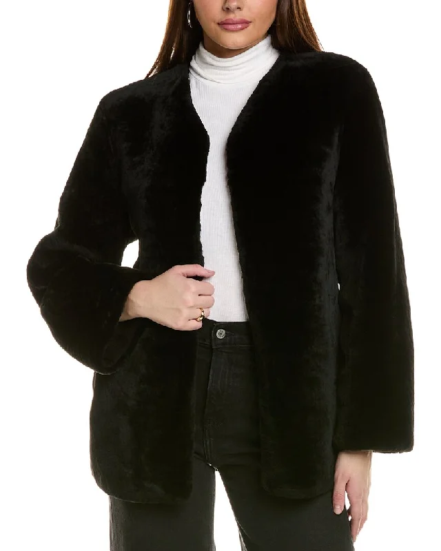 GORSKI Collarless Shearling Jacket Chenille Blend Fleece Blend Nylon Blend