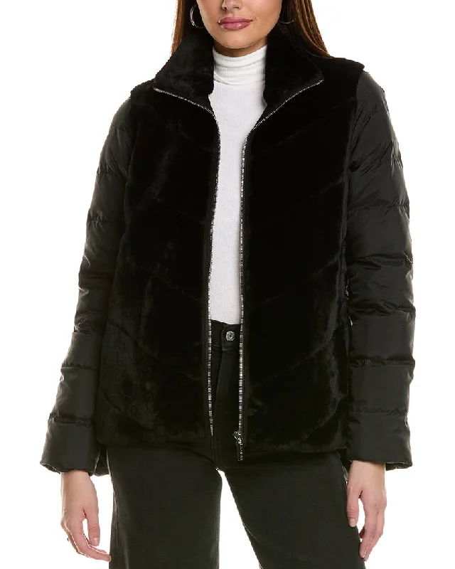 GORSKI Shearling Chevron Jacket Welt Pockets Slit Pockets