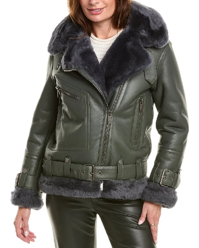 GORSKI Shearling Zip Moto Jacket Layered Multi-layer Single Layer