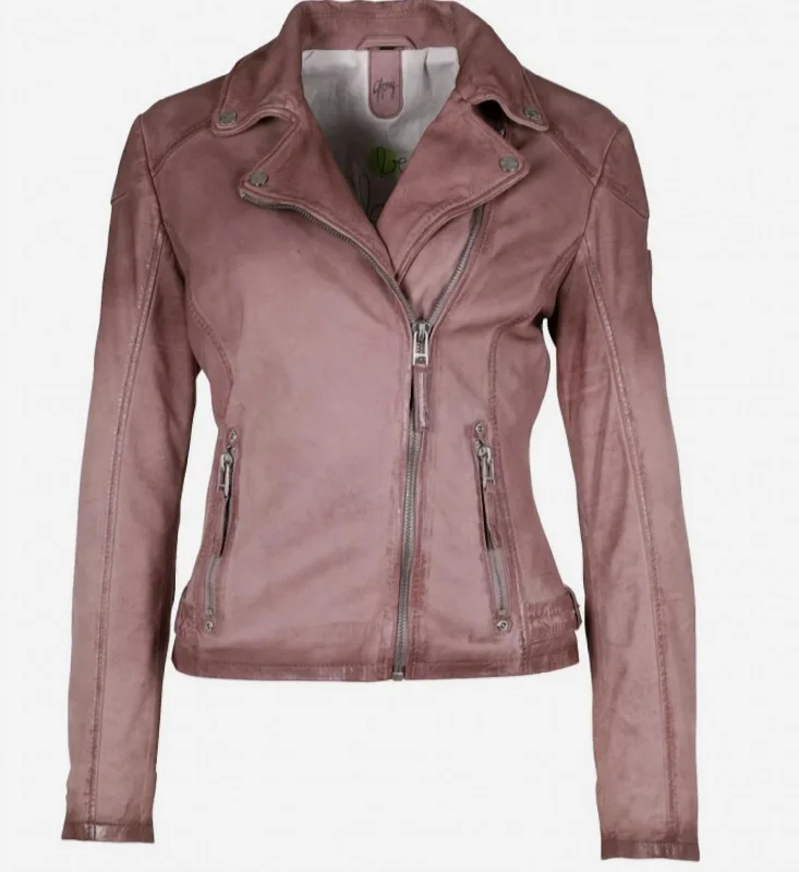 Karyn Leather Jacket In Cassis Basic T-Shirt Crew Neck Short Sleeve