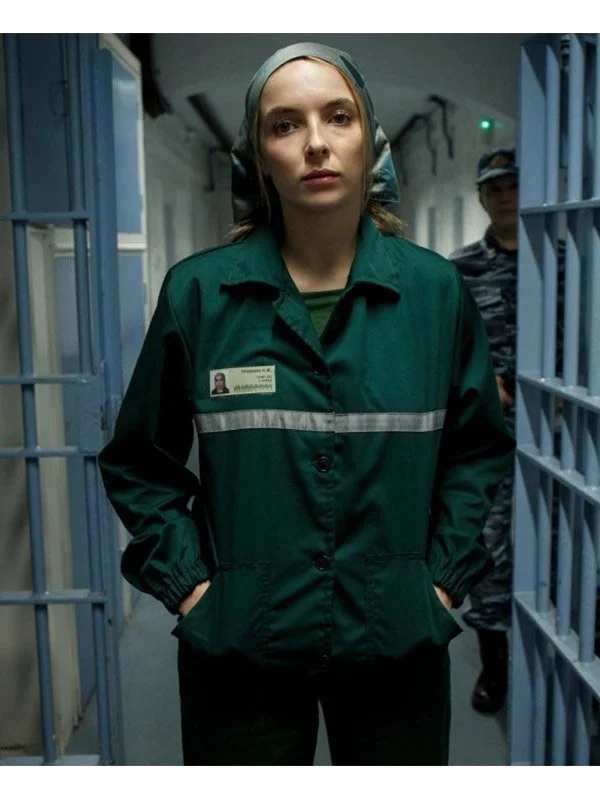 Killing Eve Villanelle Green Cotton Jacket Ribbed T-Shirt High Neck Heavyweight